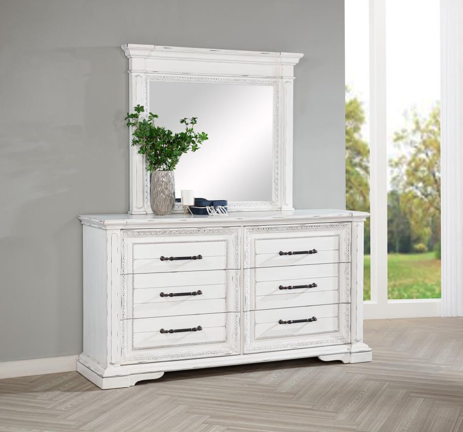 McKinney 6-drawer Bedroom Dresser with Mirror Vintage White - 215873M