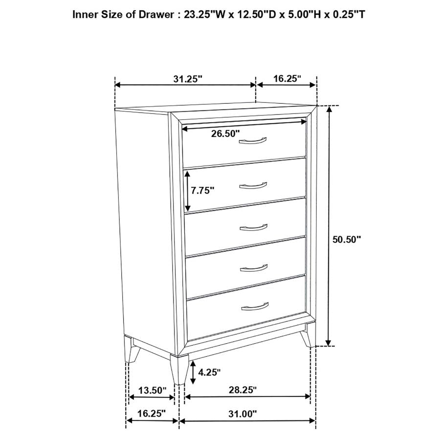 Watson 5-drawer Bedroom Chest of Drawers Light Taupe - 215915