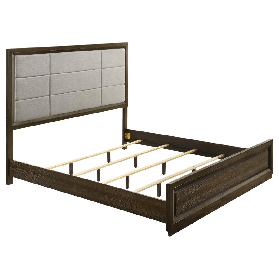 Atlas 63-inch Eastern King Upholstered Panel Bed Grey and Dark Oak - 215971KE