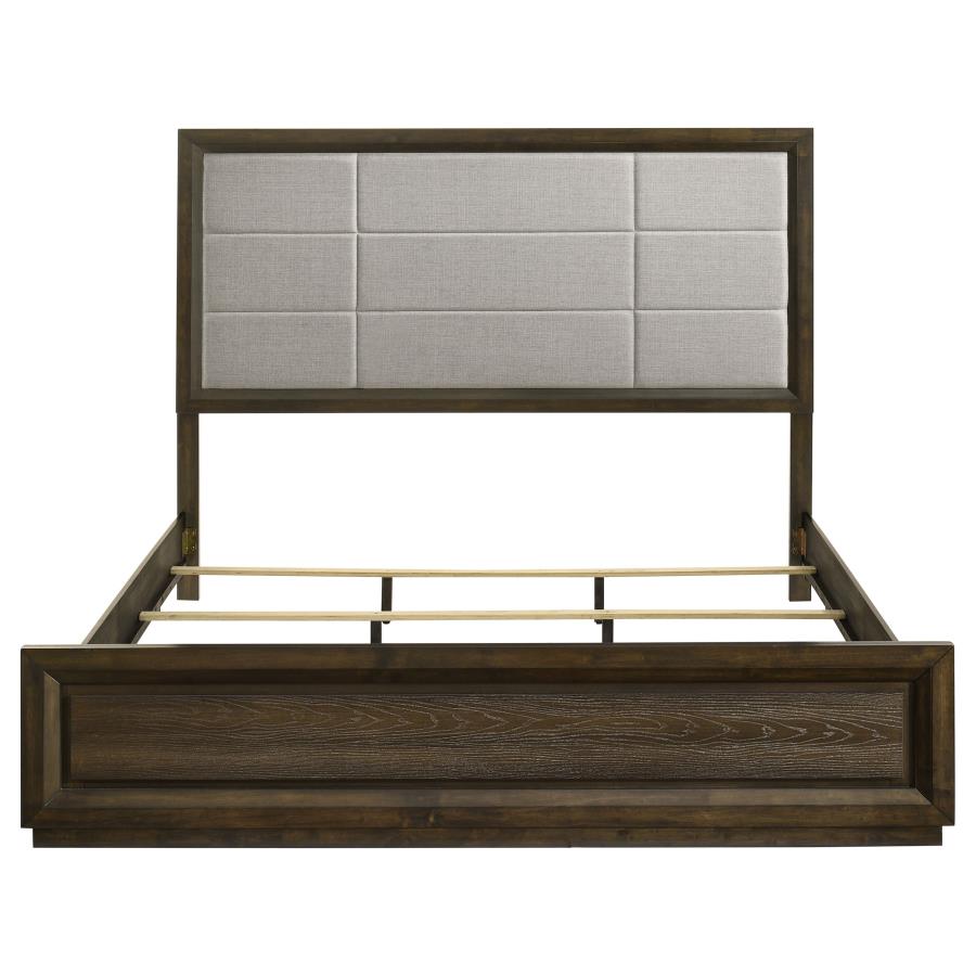 Atlas 63-inch Eastern King Upholstered Panel Bed Grey and Dark Oak - 215971KE