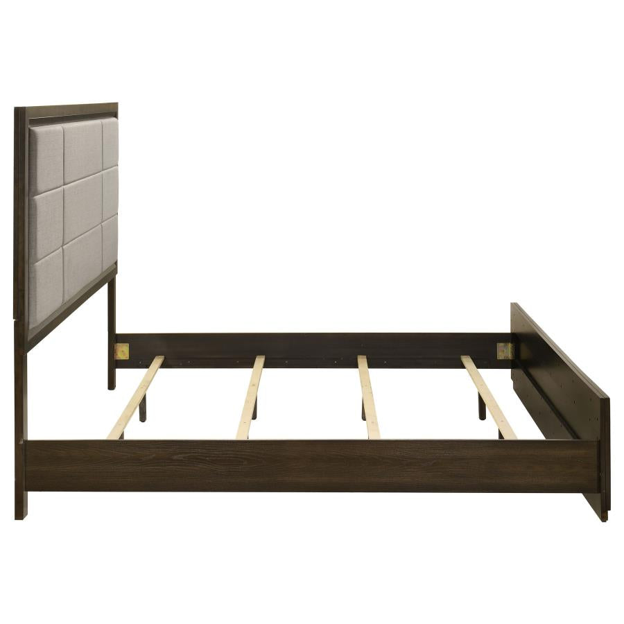 Atlas 63-inch California King Upholstered Panel Bed Grey and Dark Oak - 215971KW