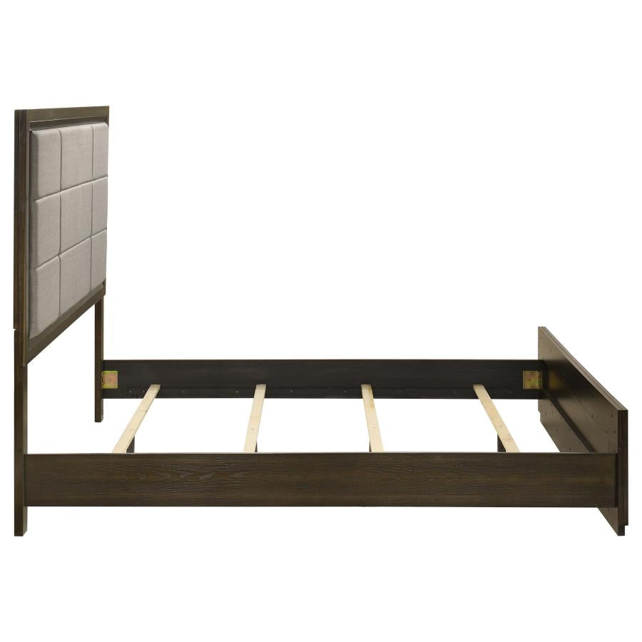 Atlas 63-inch Queen Upholstered Panel Bed Grey and Dark Oak - 215971Q