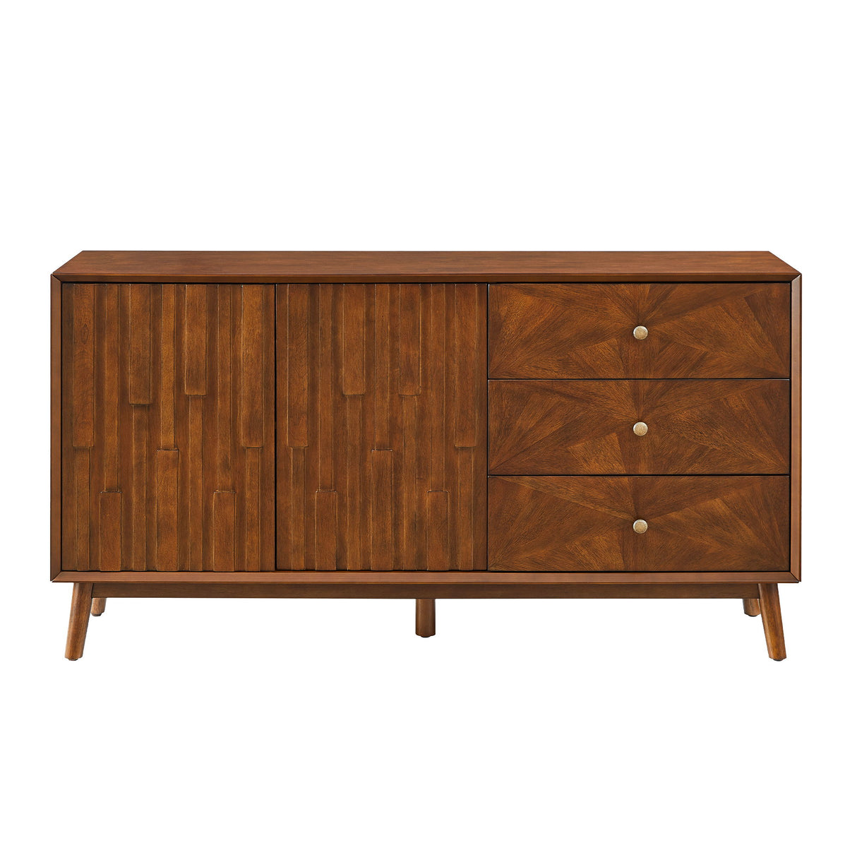 TV Stand With Storage, Entertainment Center, 3 Drawers And 2 Doors For Living Room - Walnut