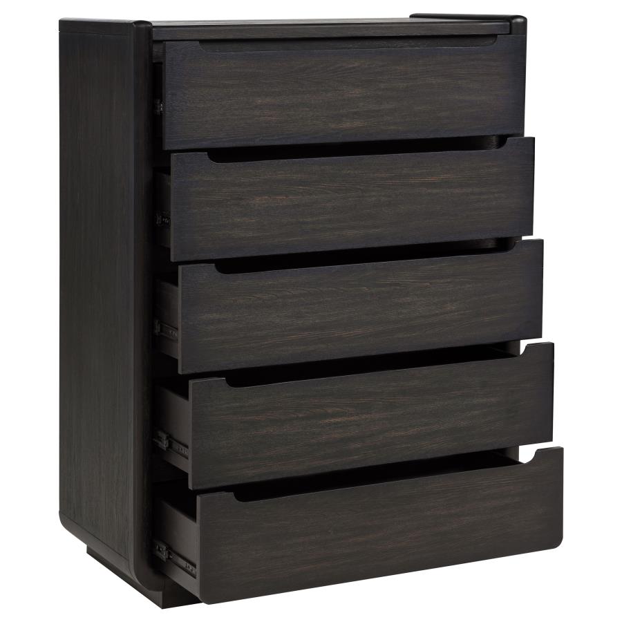 Leandro 5-drawer Bedroom Chest of Drawers Burnished Black - 222495