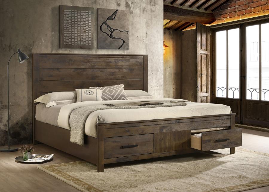 Woodmont Eastern King Storage Bed Rustic Golden Brown - 222631KE