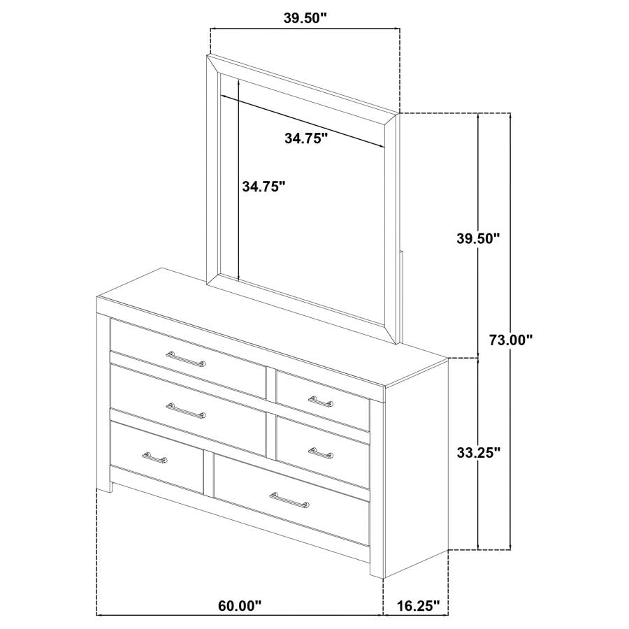 Hendricks 6-drawer Bedroom Dresser and Mirror Light Oak - 222653M