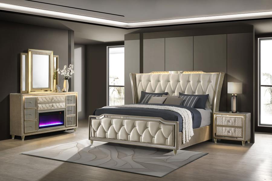Lorient 4-piece Eastern King Bedroom Set Ivory and Camel - 222661KE-S4B