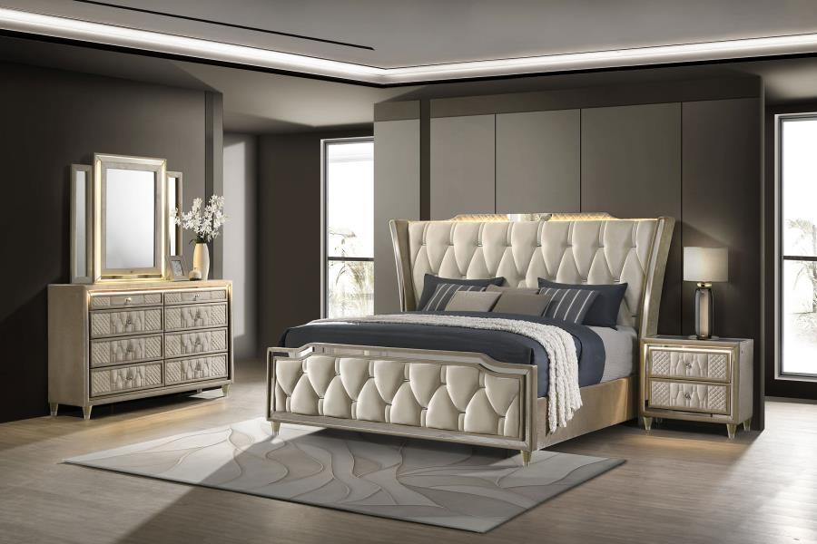 Lorient 4-piece Eastern King Bedroom Set Ivory and Camel - 222661KE-S4