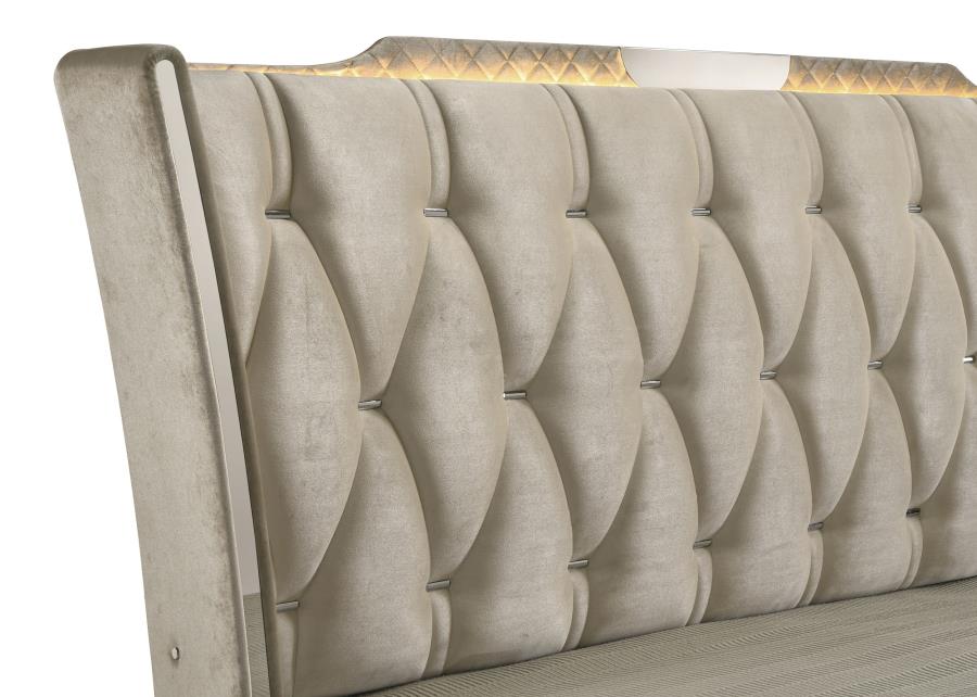 Lorient Eastern King LED Upholstered Bed Ivory and Camel - 222661KE