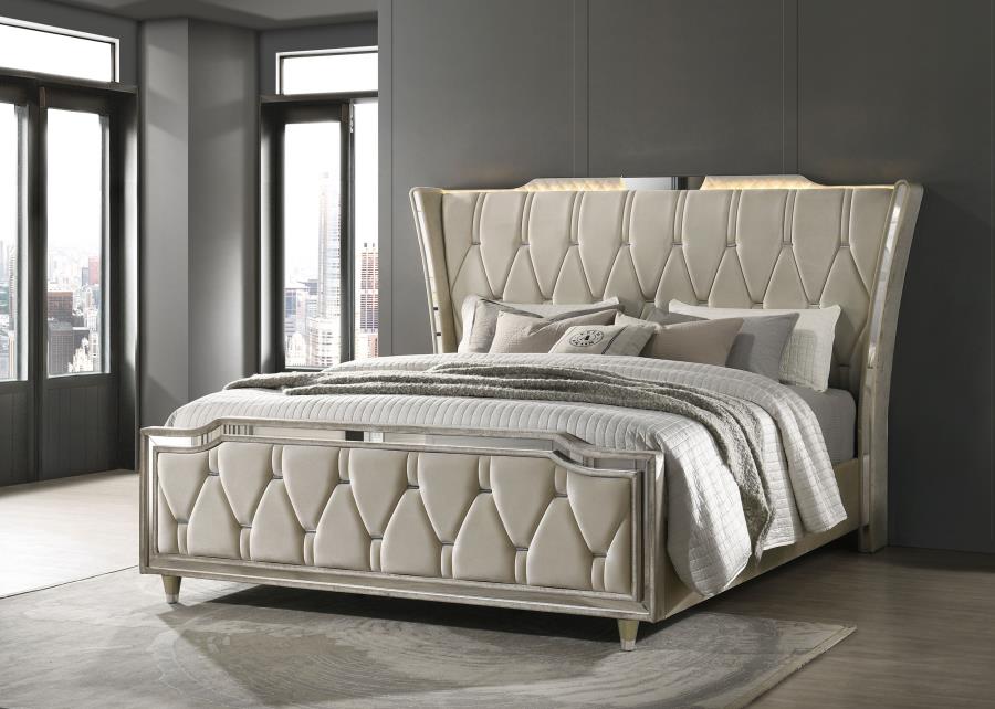 Lorient California King LED Upholstered Bed Ivory and Camel - 222661KW