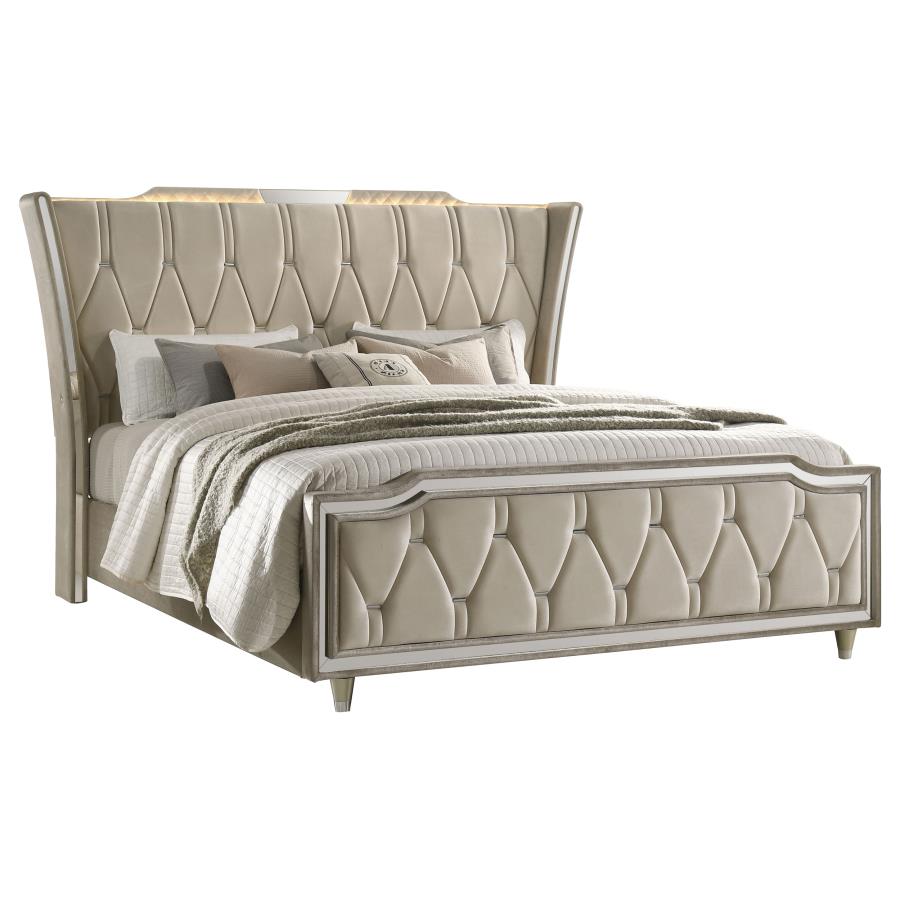 Lorient California King LED Upholstered Bed Ivory and Camel - 222661KW