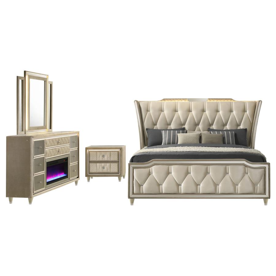 Lorient 4-piece Queen Bedroom Set Ivory and Camel - 222661Q-S4B