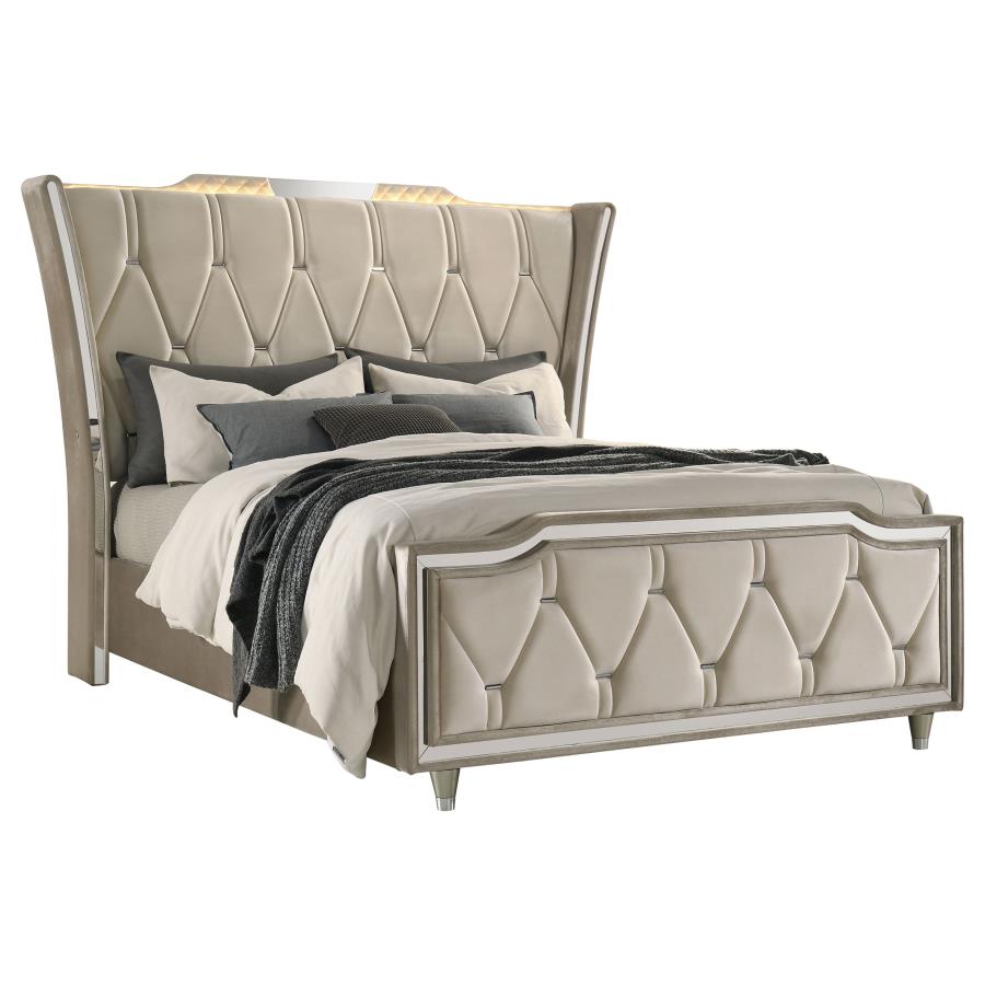 Lorient Queen LED Upholstered Wingback Bed Ivory and Camel - 222661Q