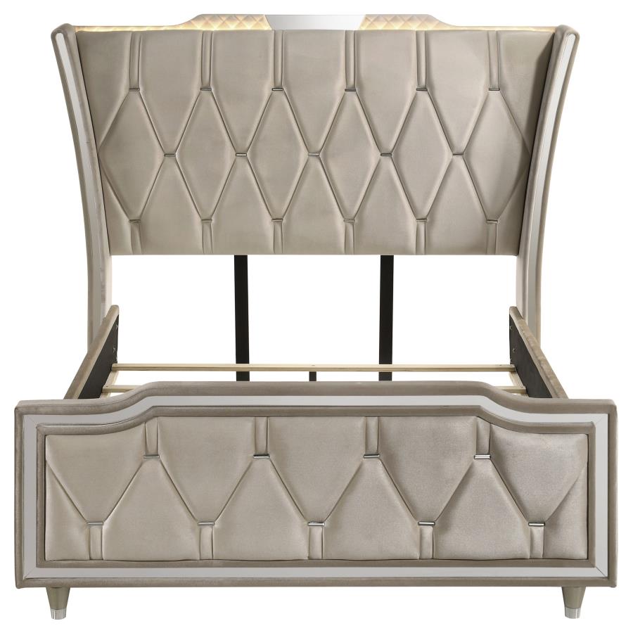 Lorient Queen LED Upholstered Wingback Bed Ivory and Camel - 222661Q