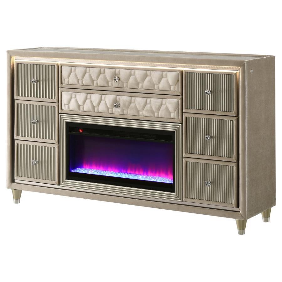 Lorient 8-drawer LED Bedroom Flame Box Dresser Ivory Camel - 222663FB