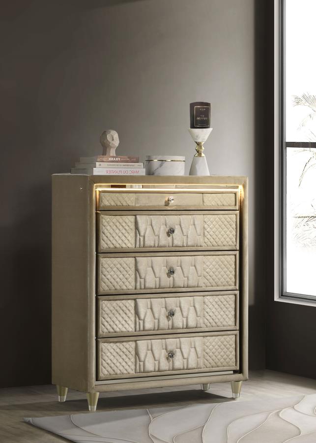 Lorient 5-drawer LED Chest of Drawers Ivory and Camel - 222665