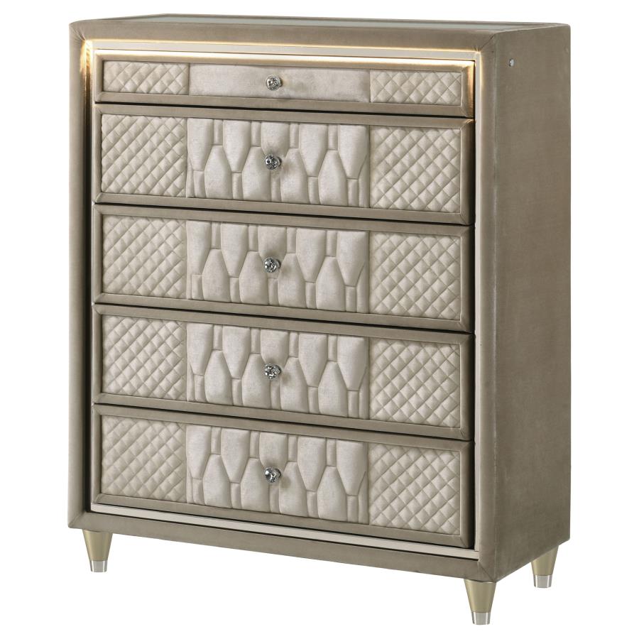 Lorient 5-drawer LED Chest of Drawers Ivory and Camel - 222665