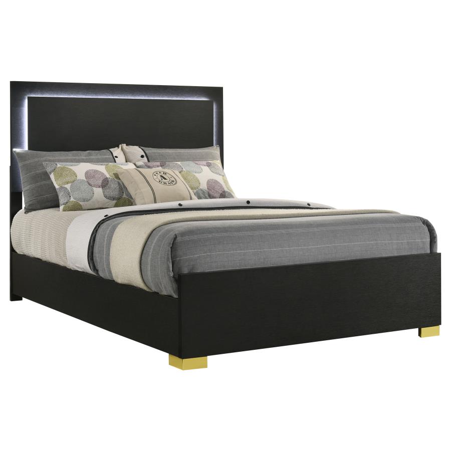 Marceline Wood Full LED Panel Bed Black - 222831F