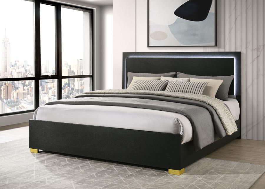 Marceline Wood Eastern King LED Panel Bed Black - 222831KE