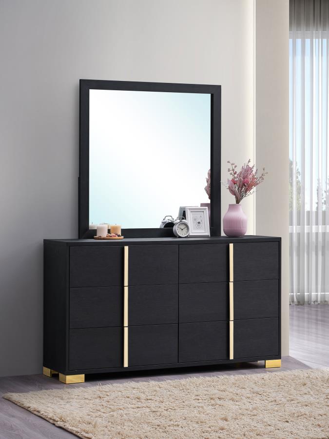 Marceline 6-drawer Dresser with Mirror Black - 222833M