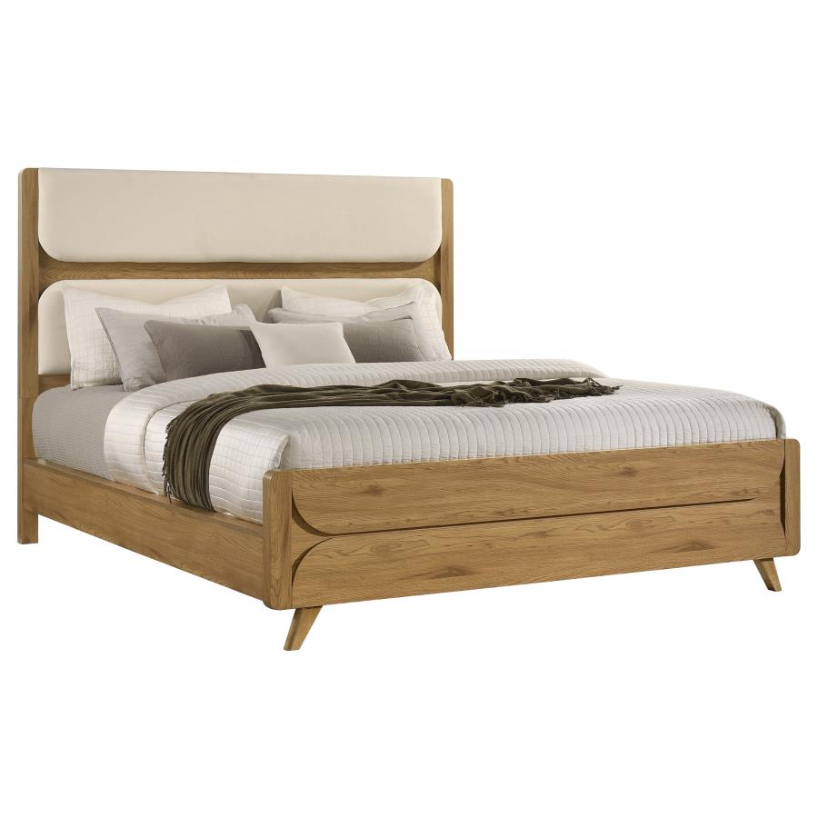 Bennett 62-inch California King Upholstered Panel Bed Cream and Light Oak - 222901KW
