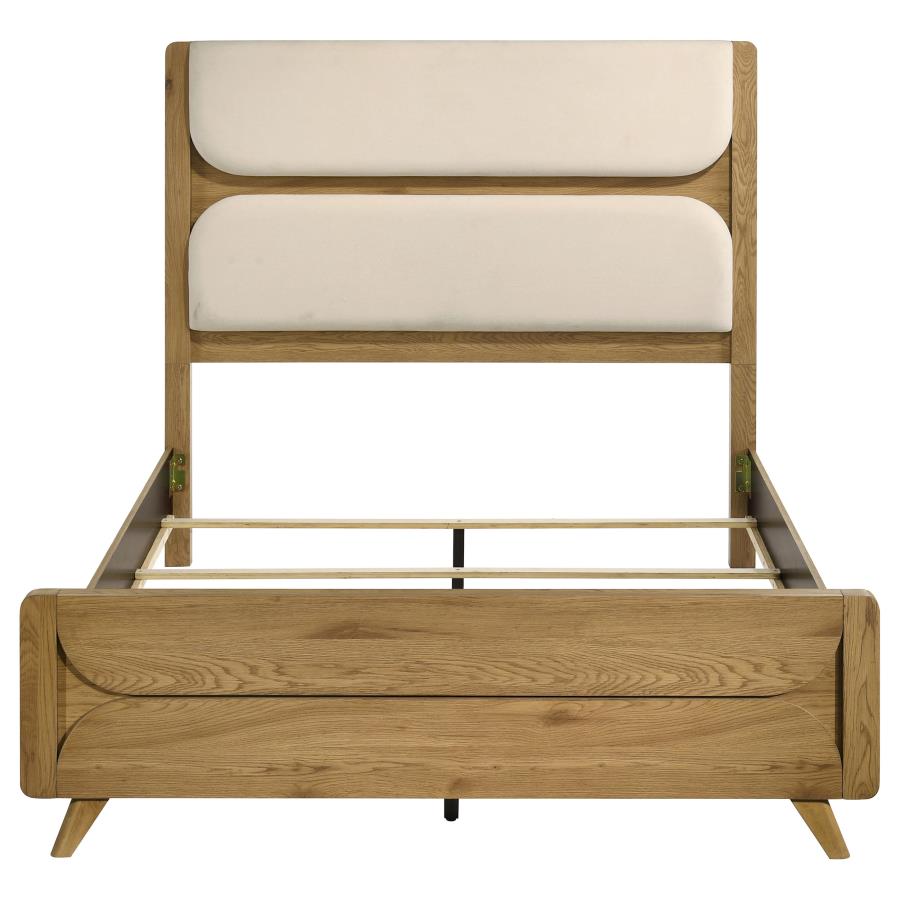 Bennett 62-inch Queen Upholstered Panel Bed Cream and Light Oak - 222901Q