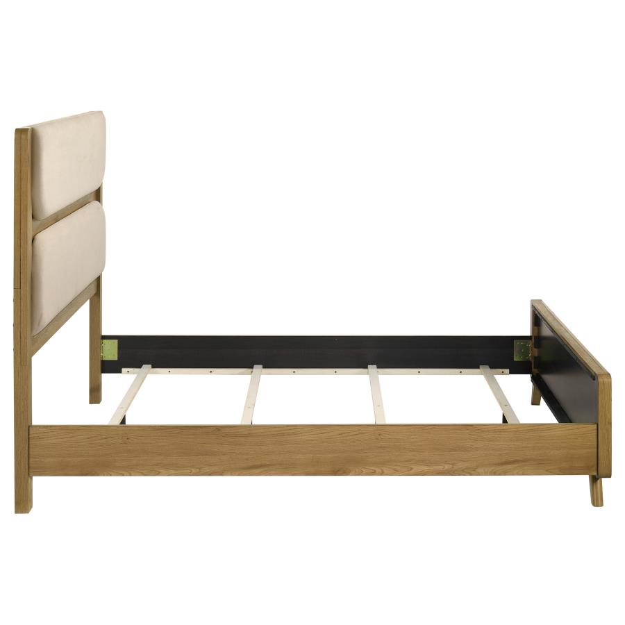 Bennett 62-inch Queen Upholstered Panel Bed Cream and Light Oak - 222901Q