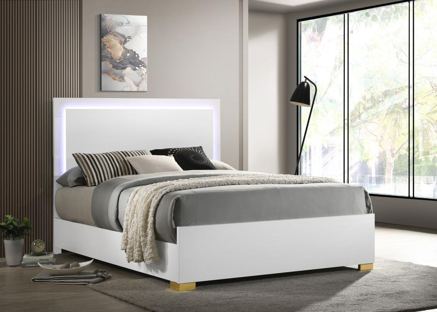 Marceline Wood Queen LED Panel Bed White - 222931Q