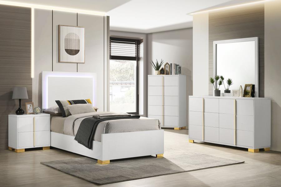 Marceline Wood Twin LED Panel Bed White - 222931T