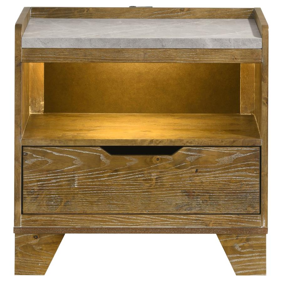Henderson 1-drawer LED Nightstand Bedside Table Medium Oak - 222972