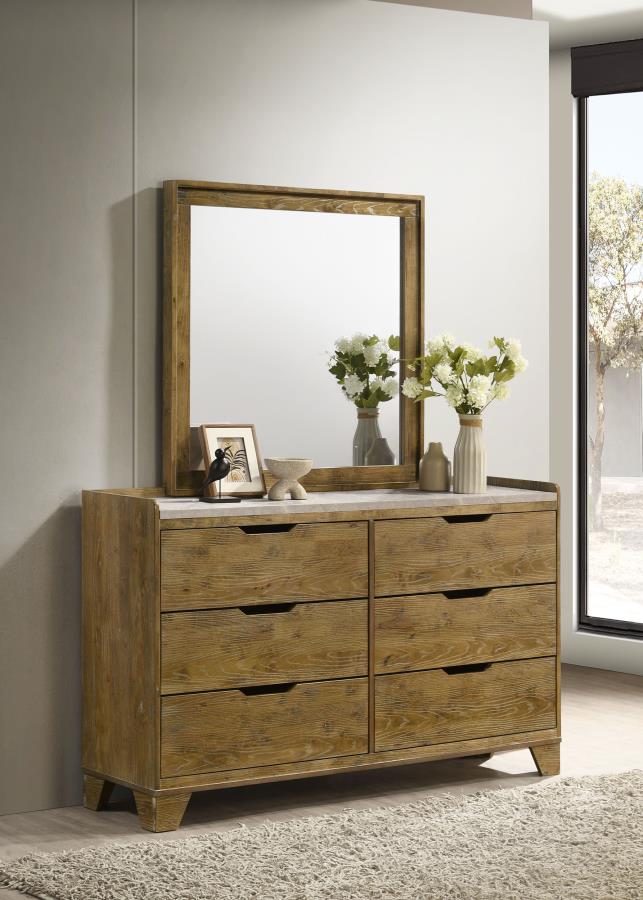Henderson 6-drawer Bedroom Dresser with Mirror Medium Oak - 222973M