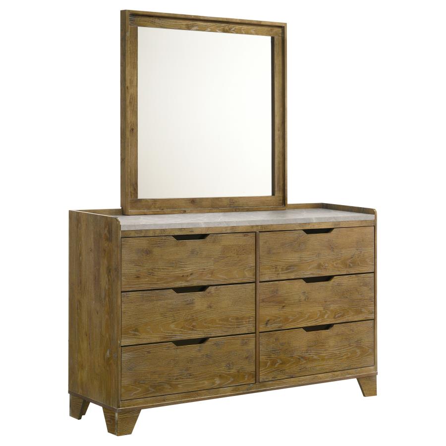 Henderson 6-drawer Bedroom Dresser with Mirror Medium Oak - 222973M
