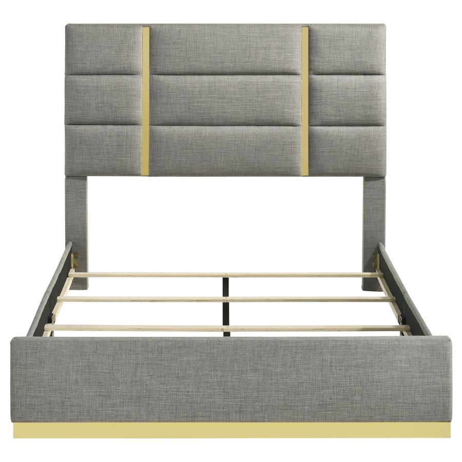 Ines 56-inch Fabric Upholstered Queen Panel Bed Grey - 223091GRYQ