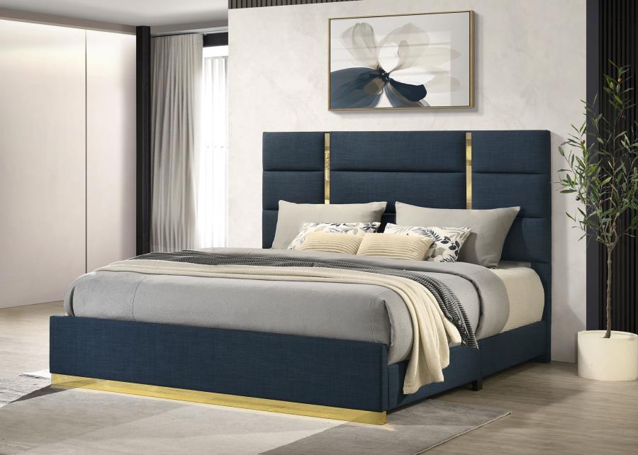 Ines 56-inch Fabric Upholstered Eastern King Panel Bed Navy - 223091NVYKE