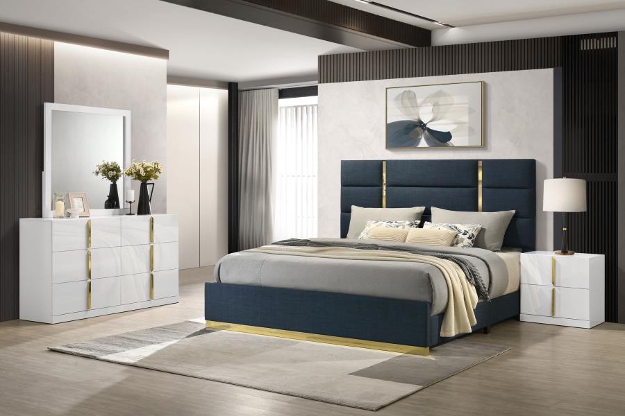 Ines 4-piece Queen Bedroom Set Navy and White High Gloss - 223091NVYQ-S4