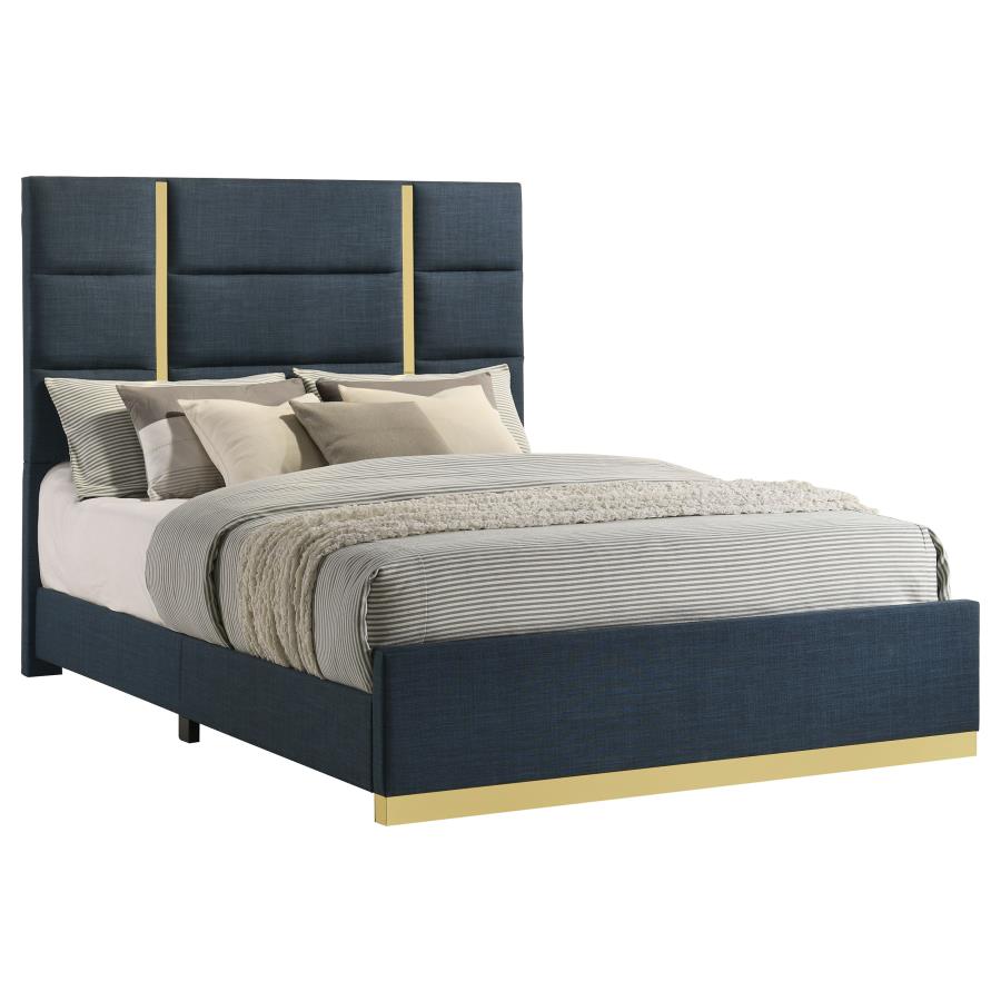 Ines 56-inch Fabric Upholstered Queen Panel Bed Navy - 223091NVYQ