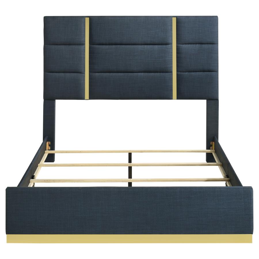 Ines 56-inch Fabric Upholstered Queen Panel Bed Navy - 223091NVYQ