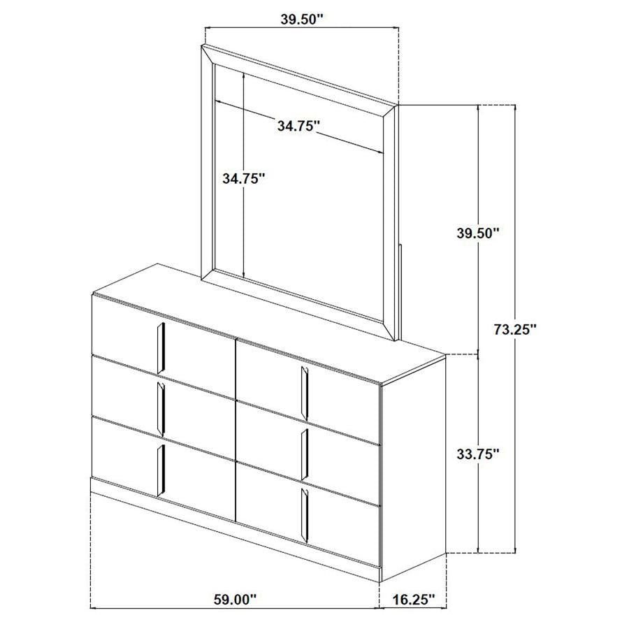 Ines 6-drawer Bedroom Dresser with Mirror White High Gloss - 223093M