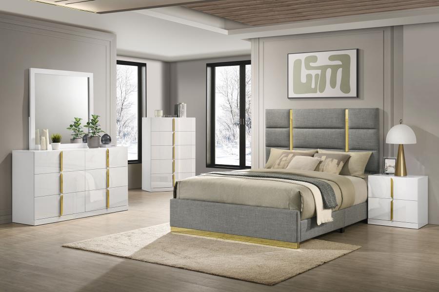 Ines 6-drawer Bedroom Dresser with Mirror White High Gloss - 223093M
