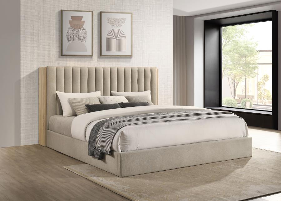 Arielle Eastern King Bookcase Panel Storage Bed Light Oak - 223111KE