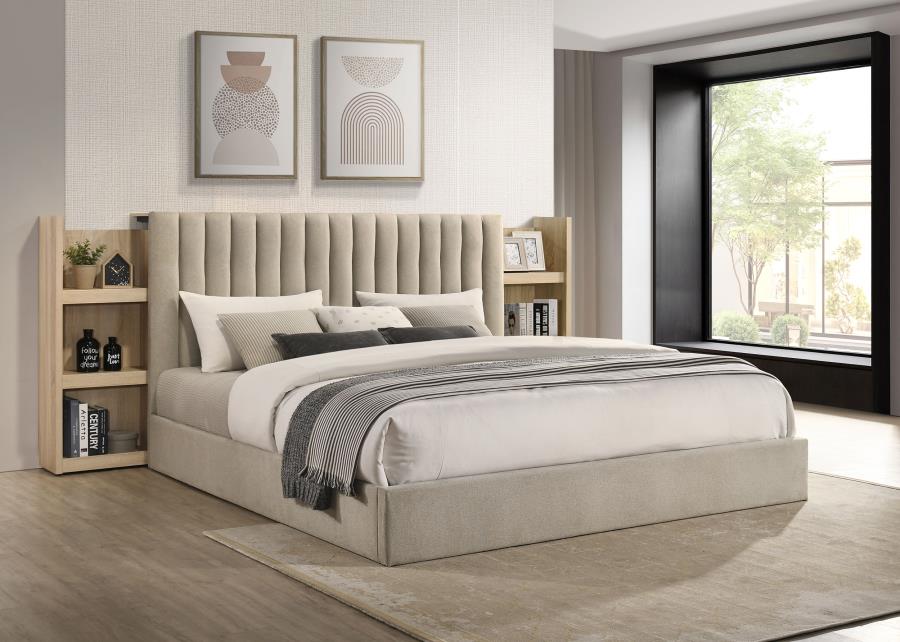 Arielle Eastern King Bookcase Panel Storage Bed Light Oak - 223111KE