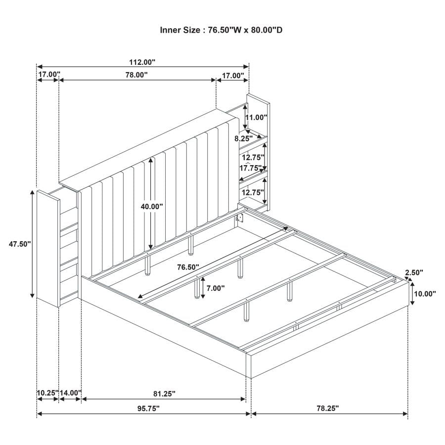 Arielle Eastern King Bookcase Panel Storage Bed Light Oak - 223111KE