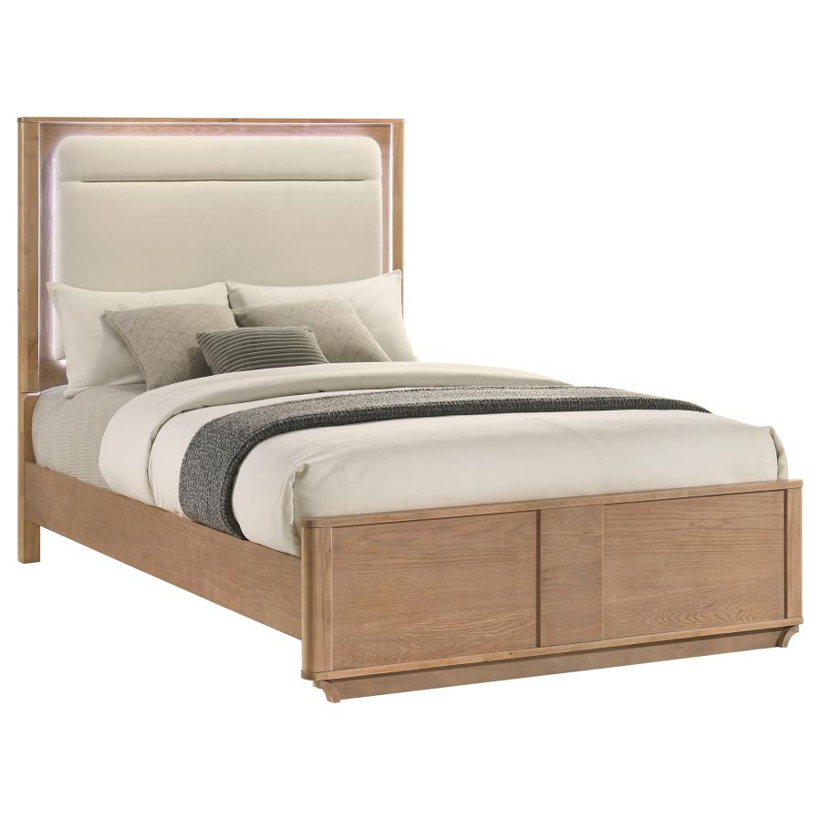 Leanne Queen LED Panel Bed Off White and Light Oak - 223131Q