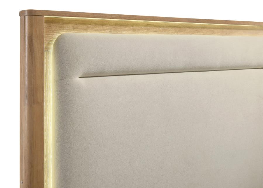 Leanne Queen LED Panel Bed Off White and Light Oak - 223131Q