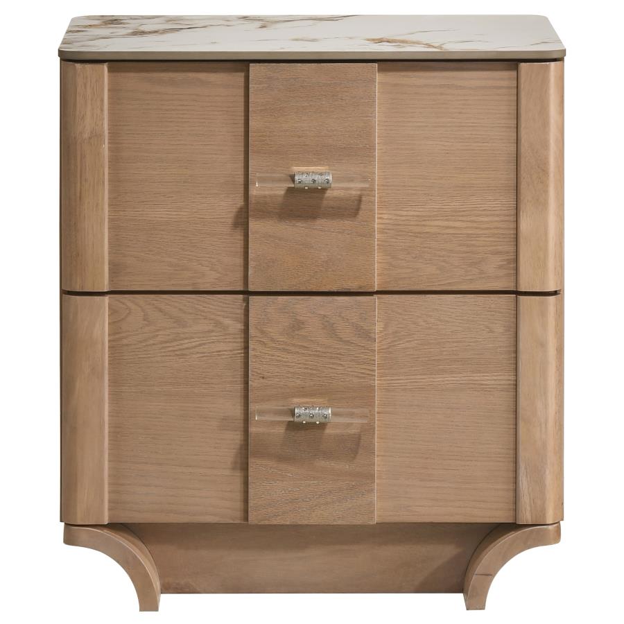 Leanne 2-drawer Sinter Stone Top Nightstand Light Oak - 223132