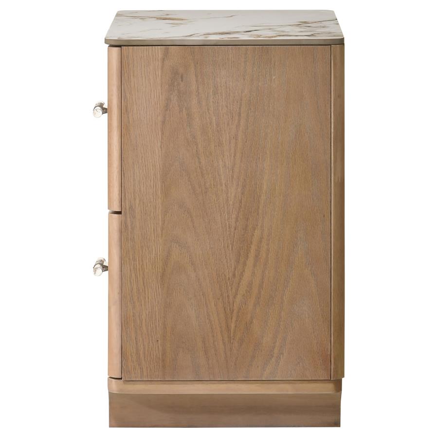Leanne 2-drawer Sinter Stone Top Nightstand Light Oak - 223132