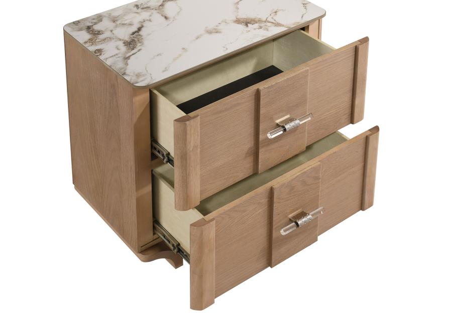 Leanne 2-drawer Sinter Stone Top Nightstand Light Oak - 223132