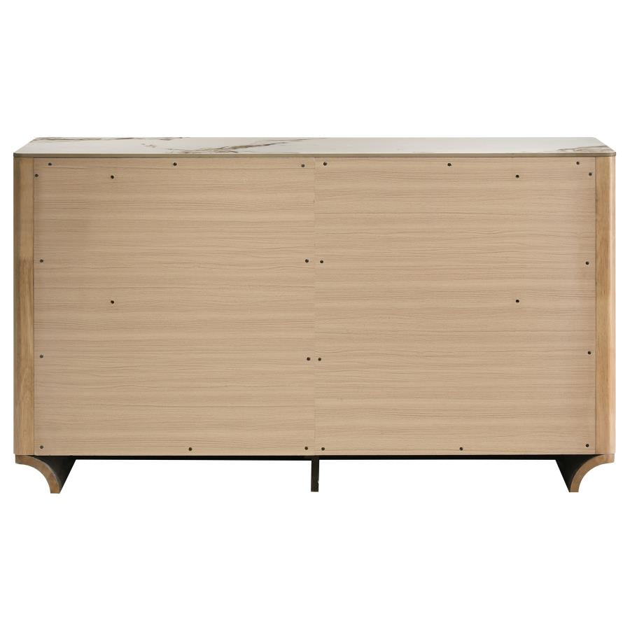 Leanne 6-drawer Sinter Stone Top Dresser Cabinet Light Oak - 223133