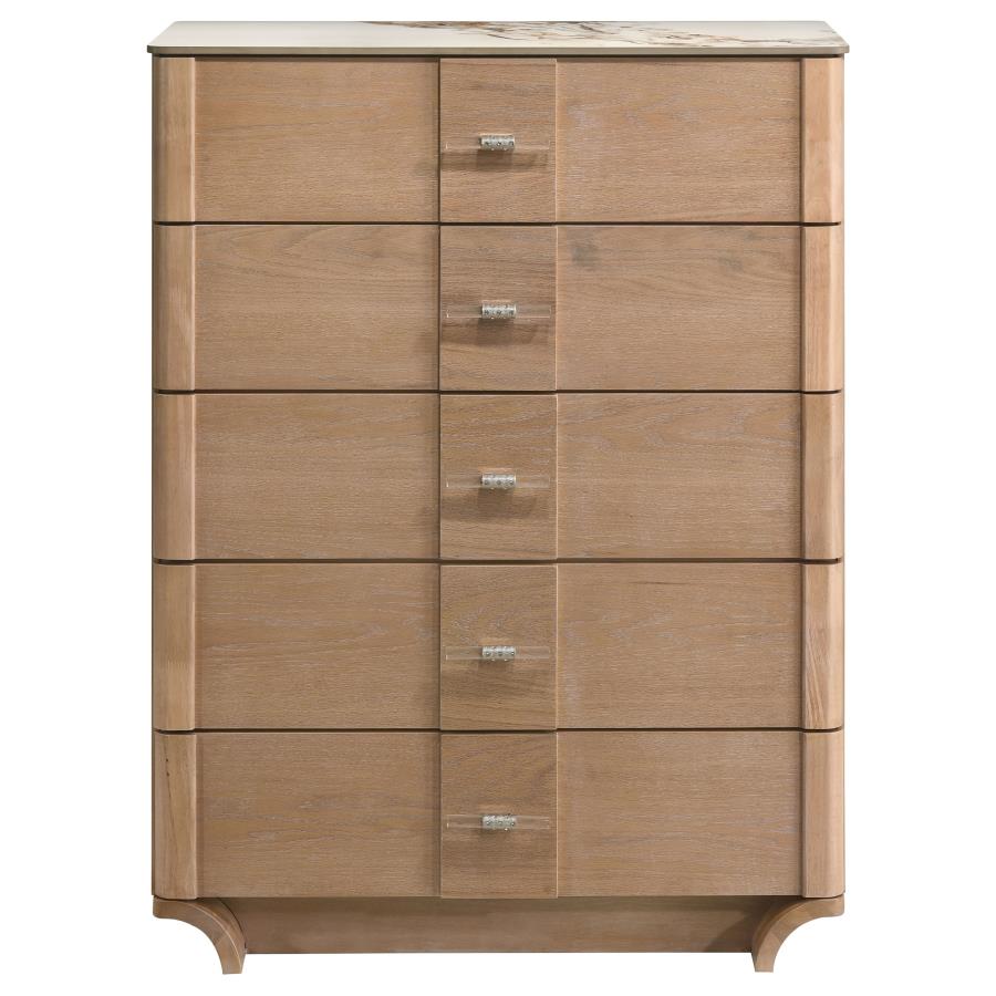 Leanne 5-drawer Sinter Stone Top Chest of Drawers Light Oak - 223135