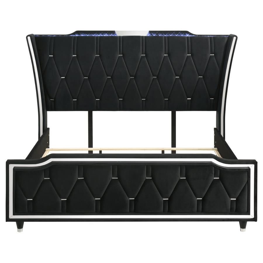Lorient Eastern King LED Upholstered Bed Black - 223161KE